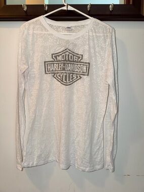 Harley-Davidson White Long Sleeve Tee Lace LIKE Material Size Large